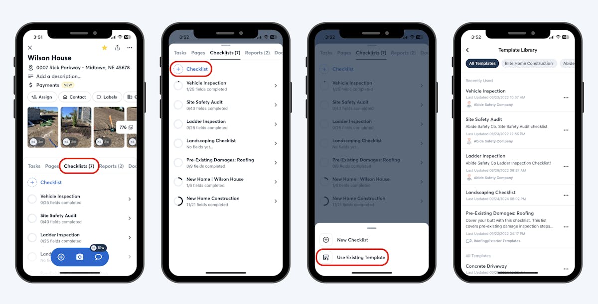how to add checklist template on mobile