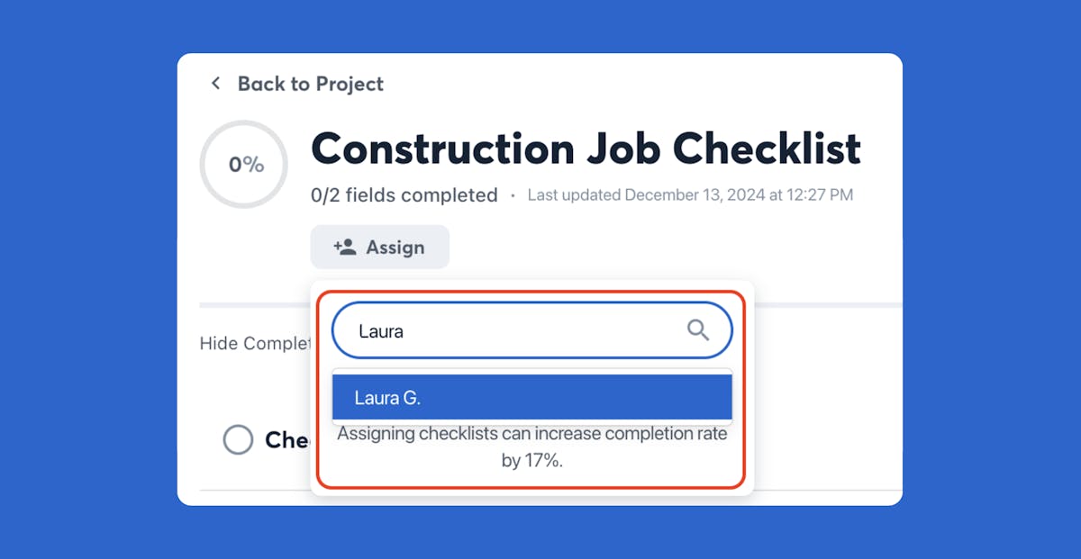 assign user to checklist in companycam