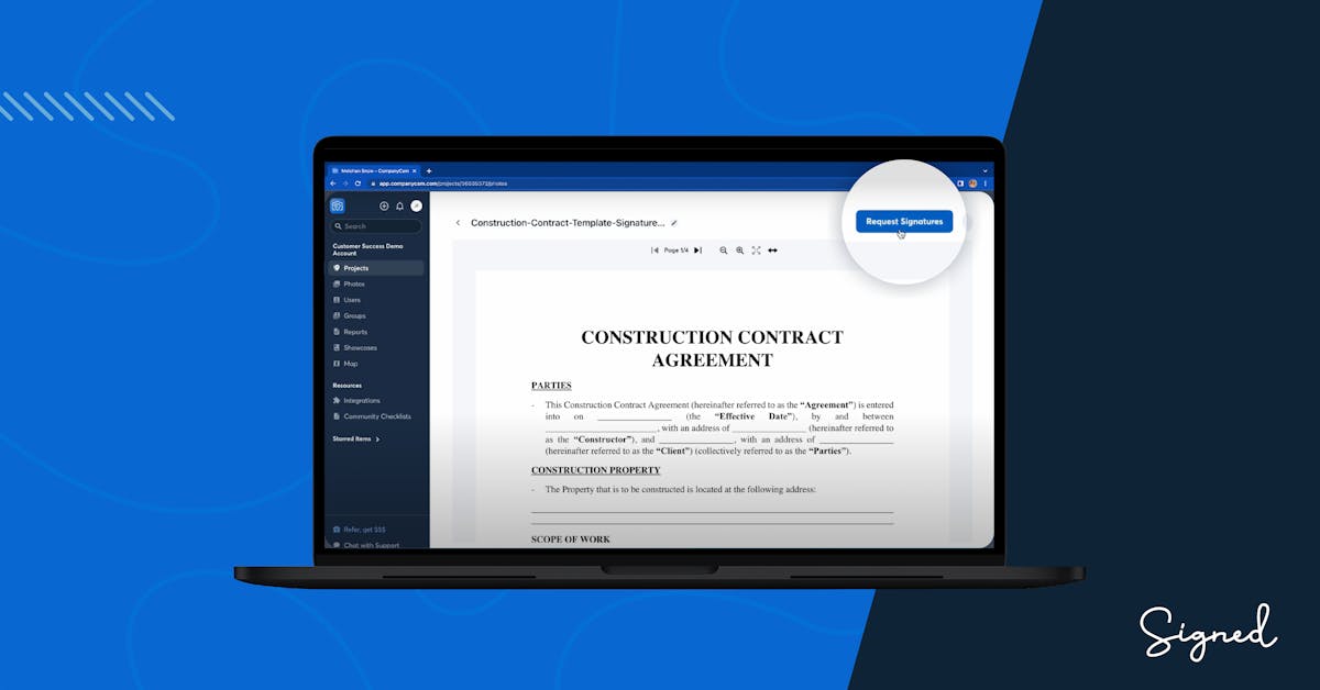 document signer for construction agreement contract