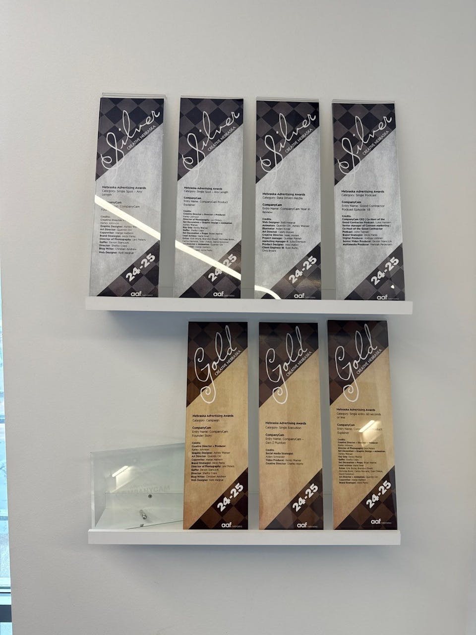 completed awards shelf