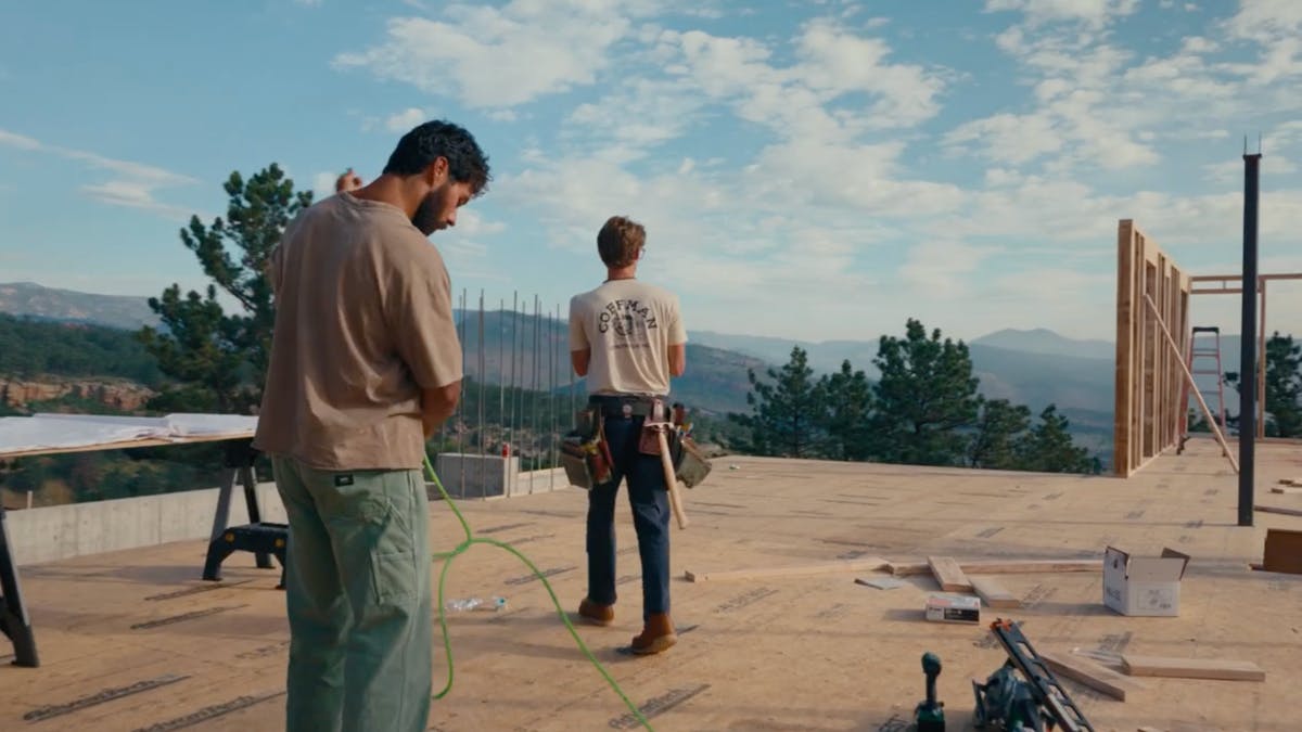 Crew workers preparing to frame a residential home.