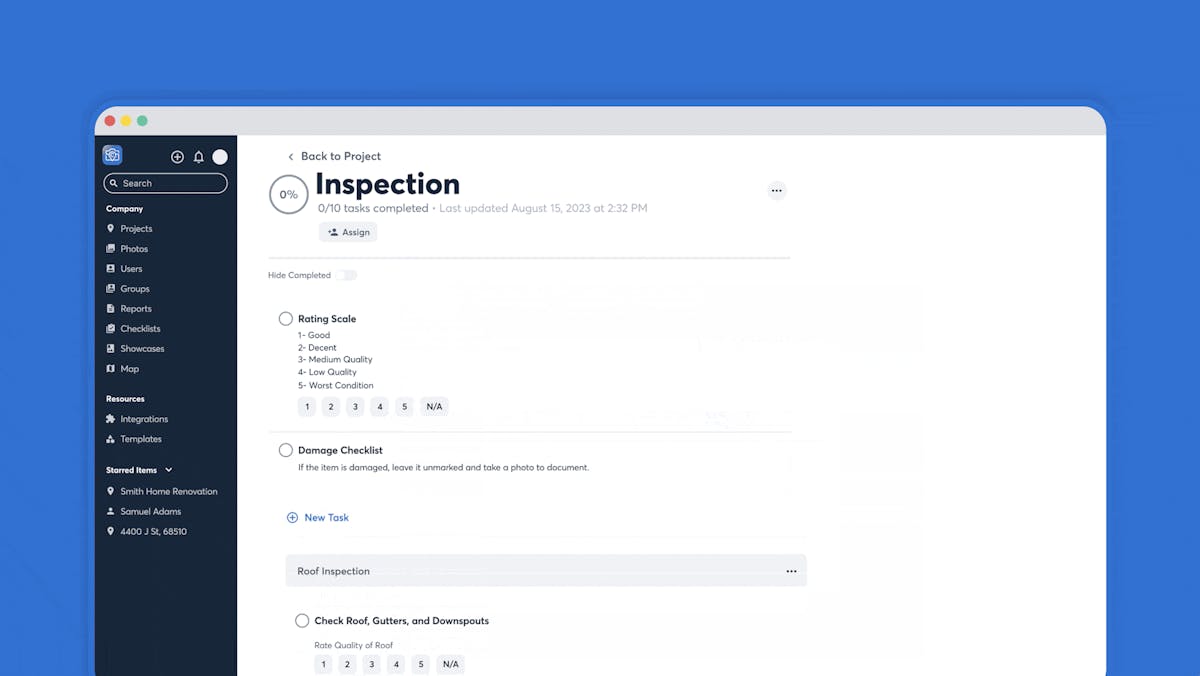 digital photo checklist for job site inspection