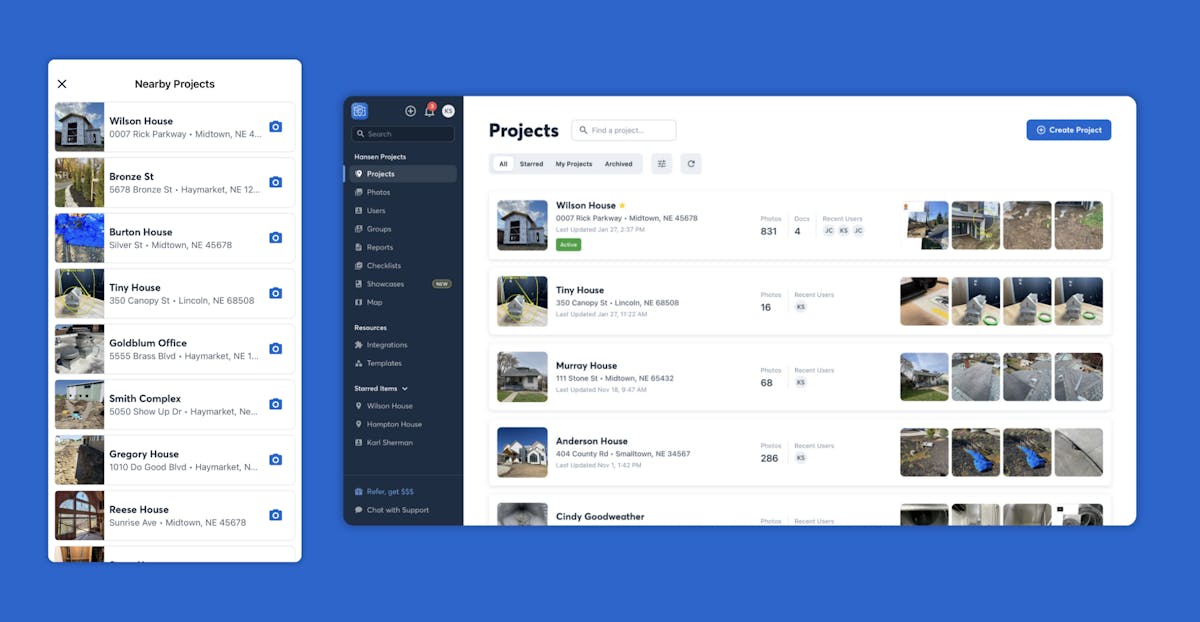 project feed on companycam mobile and desktop