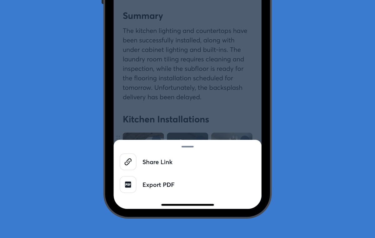 share project update using AI note on mobile