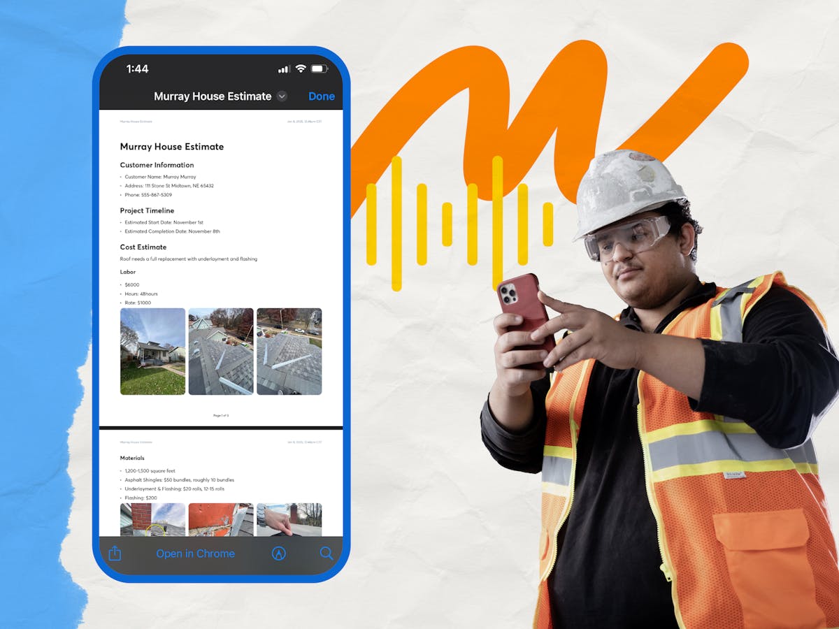 Contractor uses mobile app to document project photos, updates, and generate job site reports.